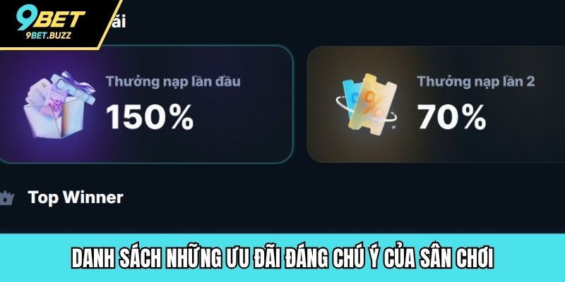 Danh sách những ưu đãi đáng chú ý của sân chơi