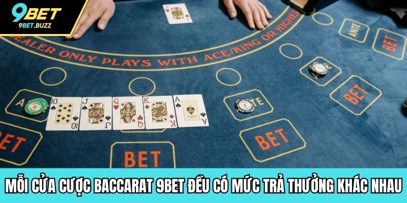 Mỗi cửa cược baccarat 9BET đều có mức trả thưởng khác nhau
